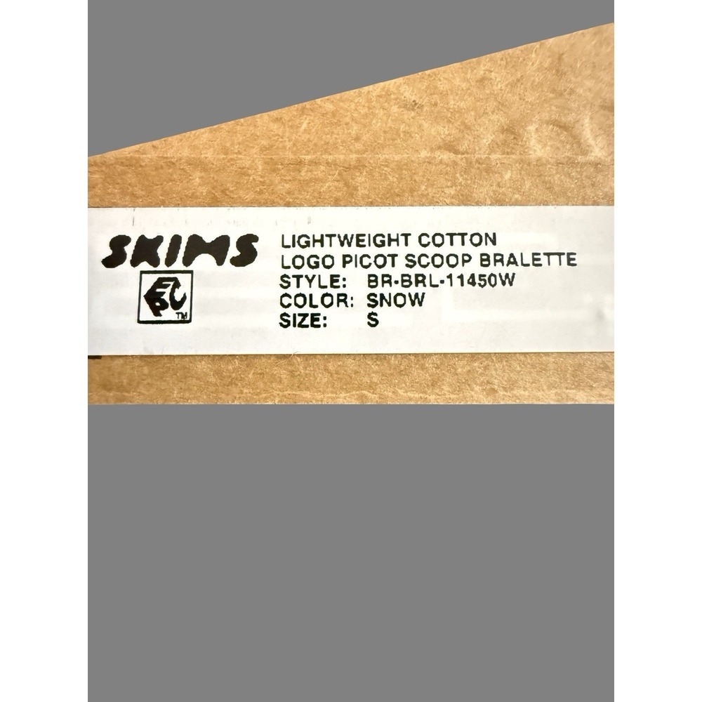 Skims Lightweight Cotton Logo Picot Scoop Bralette Snow White BR-BRL-11450W S - Picture 5 of 5